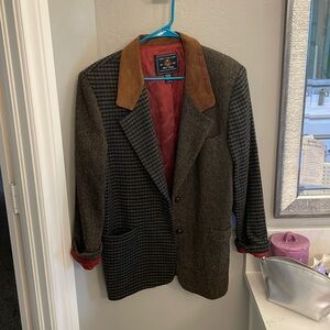 Vintage 90s The Limited Collection blazer tweed & houndstooth suede detail